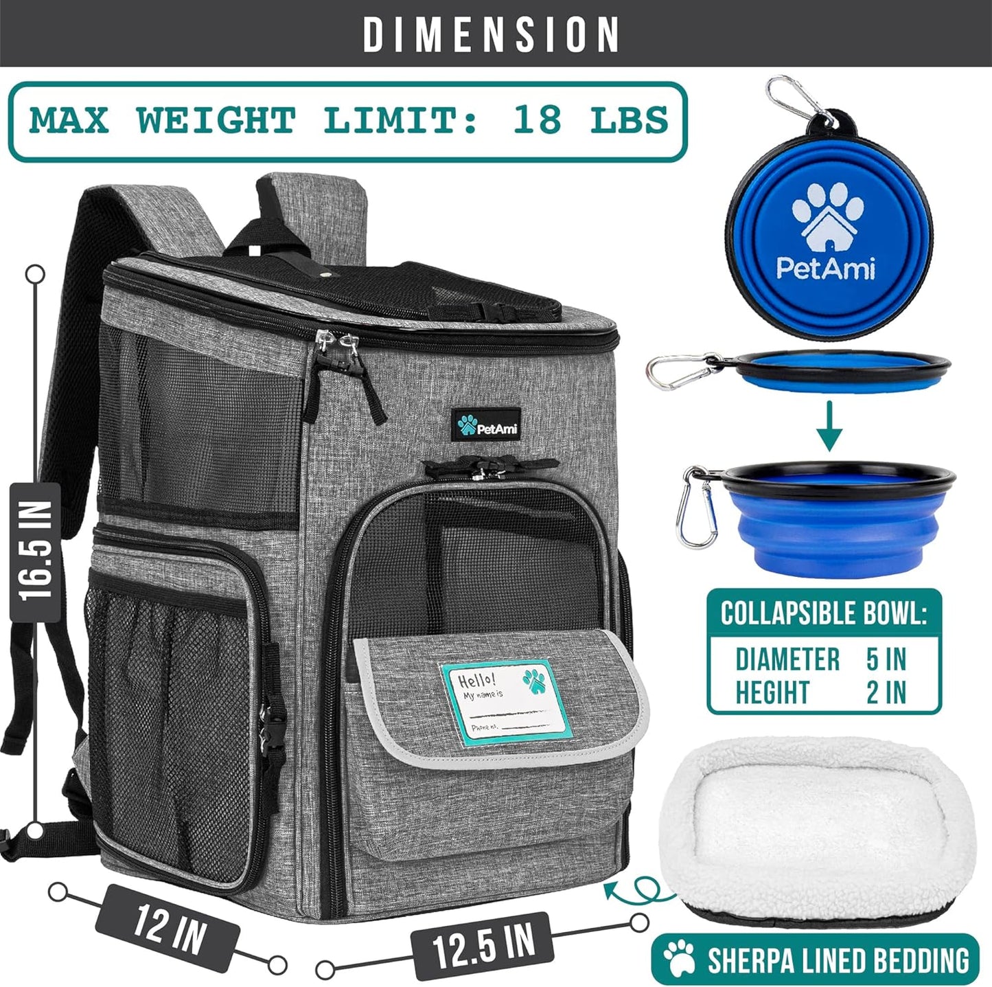PetAmi Deluxe Pet Backpack Carrier – Airline Approved & Ventilated Cat/Dog Travel Bag for Hiking & Camping