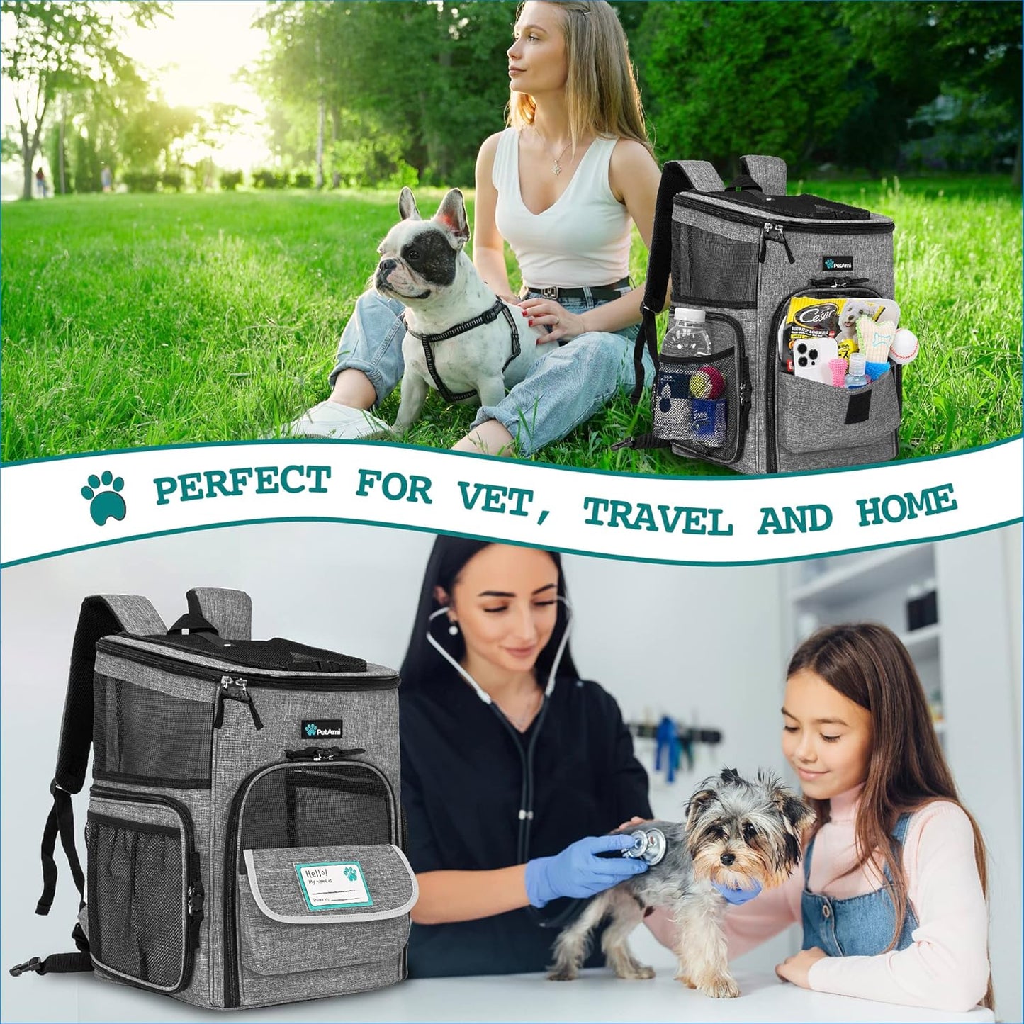 PetAmi Deluxe Pet Backpack Carrier – Airline Approved & Ventilated Cat/Dog Travel Bag for Hiking & Camping