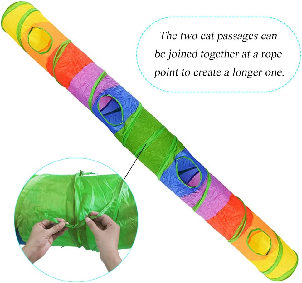 Colorful Cat Tunnel with Fun Ball – Foldable Indoor Tube Toy for Kittens | 2-Hole Play Tunnel for Hiding, Running & Exercise