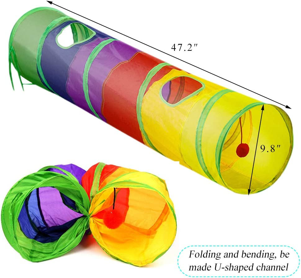 Colorful Cat Tunnel with Fun Ball – Foldable Indoor Tube Toy for Kittens | 2-Hole Play Tunnel for Hiding, Running & Exercise