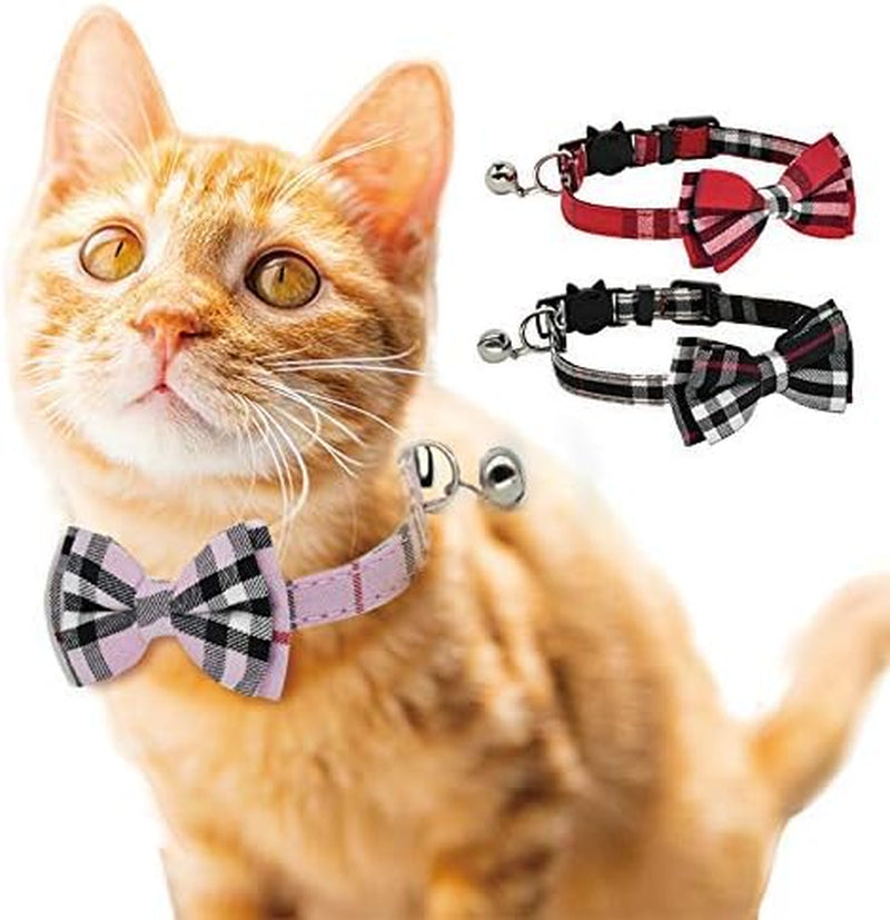 2-Pack Cat Collars with Bow Tie & Bell – Adjustable Breakaway Set for Kittens & Small Dogs (Black + Red