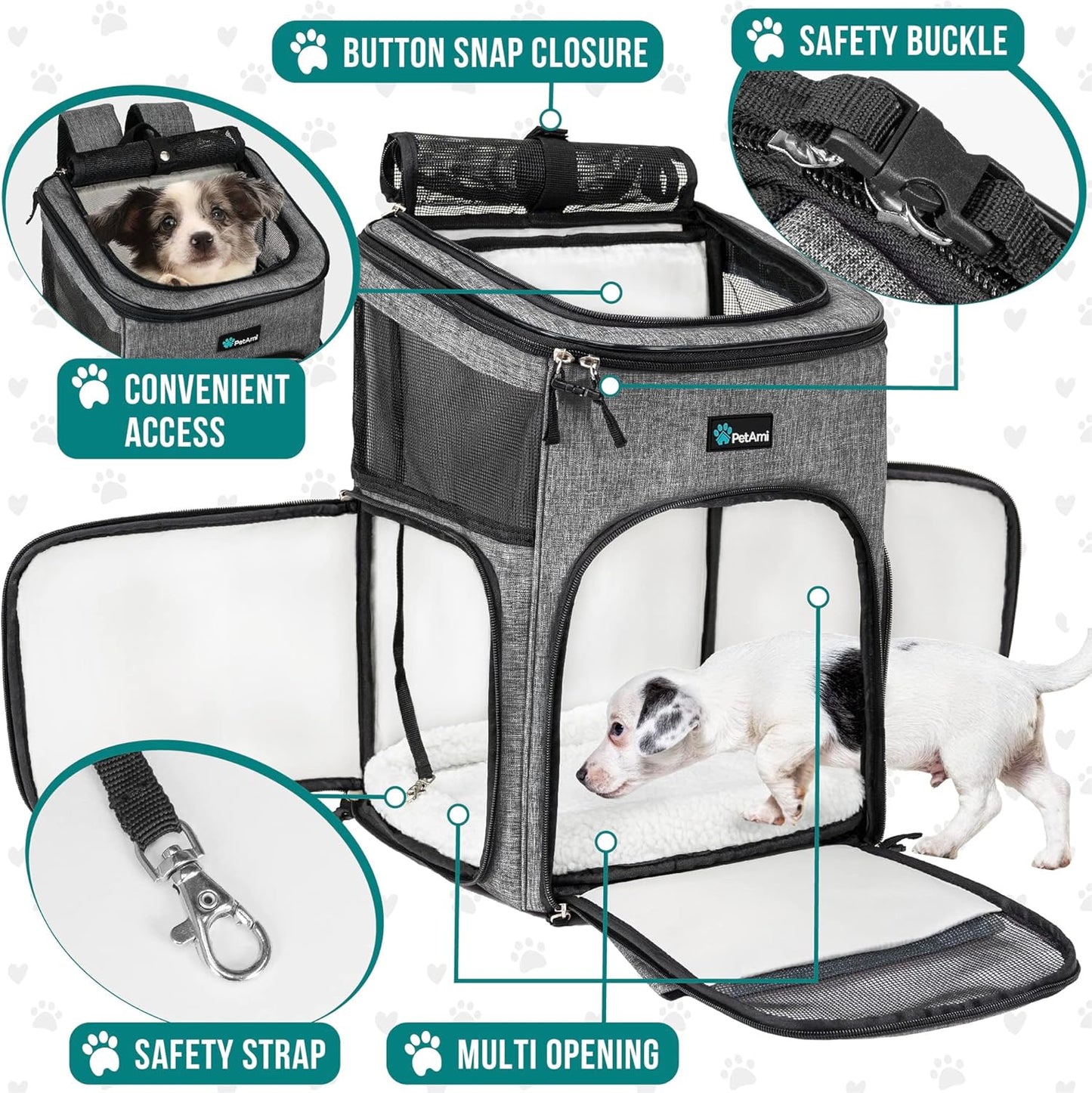PetAmi Deluxe Pet Backpack Carrier – Airline Approved & Ventilated Cat/Dog Travel Bag for Hiking & Camping