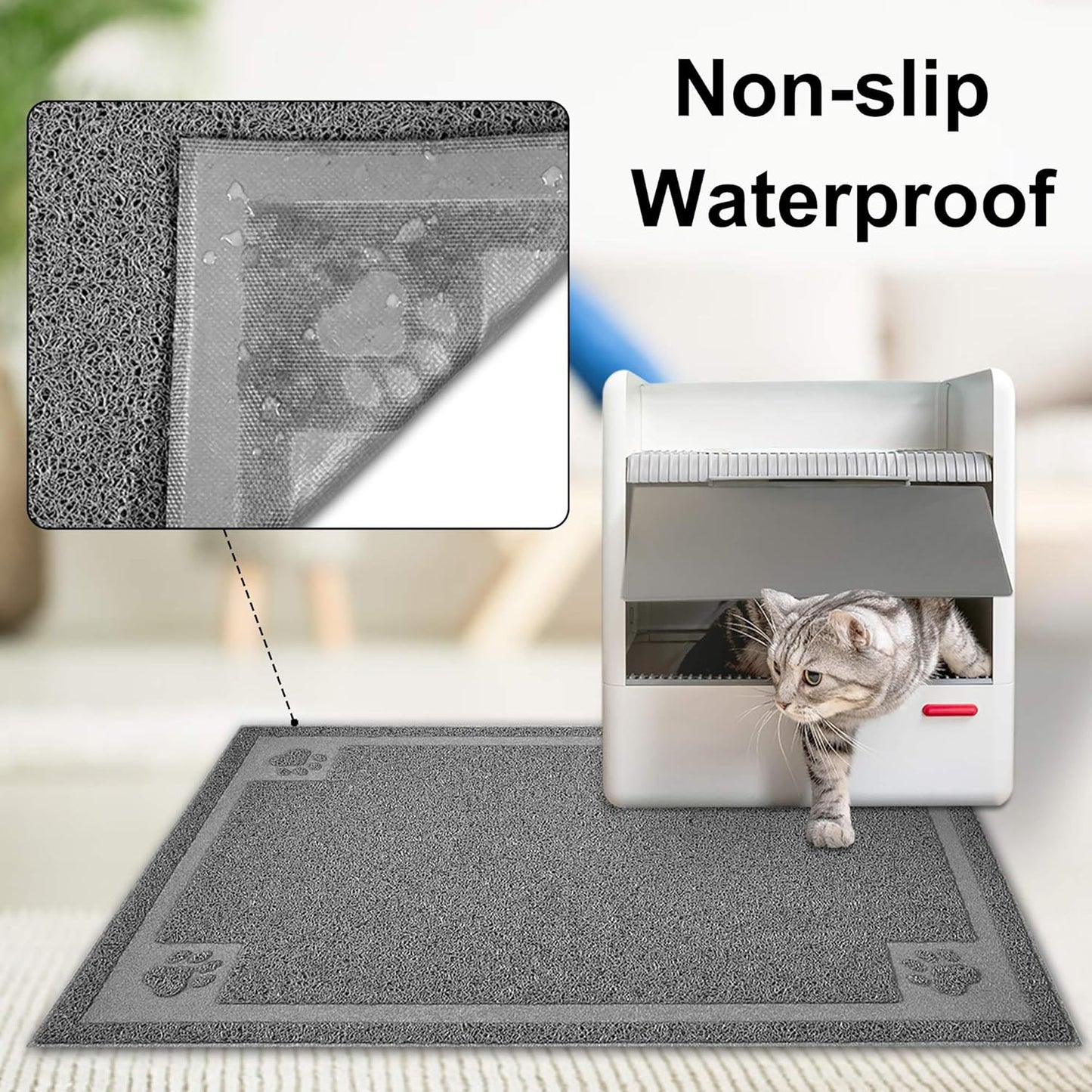 Large Cat Litter Mat – Soft & Waterproof Kitty Mat for Litter Box | Non-Slip, Easy to Clean & Gentle on Paws (35.5” x 23.5”)