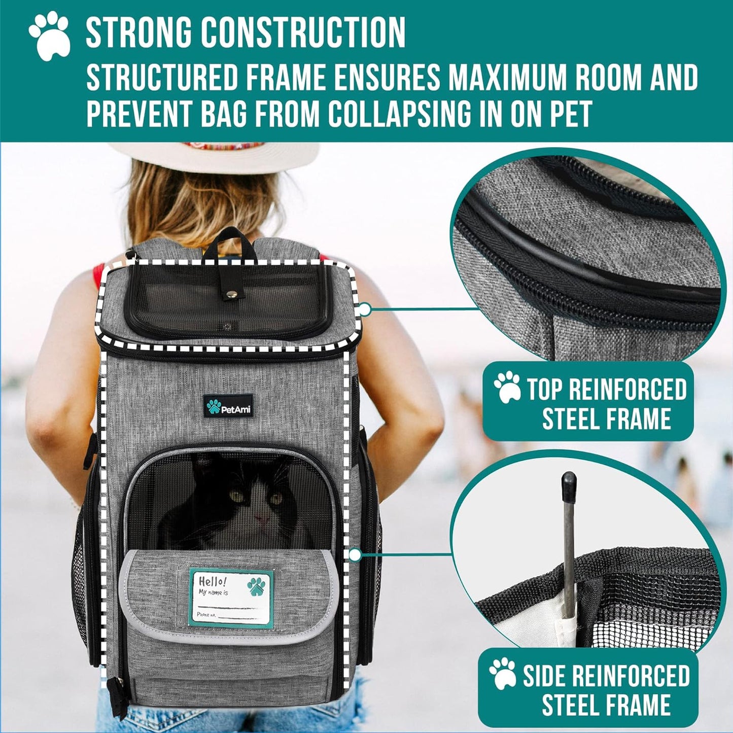 PetAmi Deluxe Pet Backpack Carrier – Airline Approved & Ventilated Cat/Dog Travel Bag for Hiking & Camping