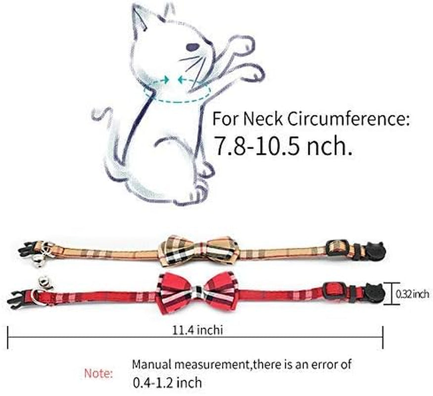 2-Pack Cat Collars with Bow Tie & Bell – Adjustable Breakaway Set for Kittens & Small Dogs (Black + Red