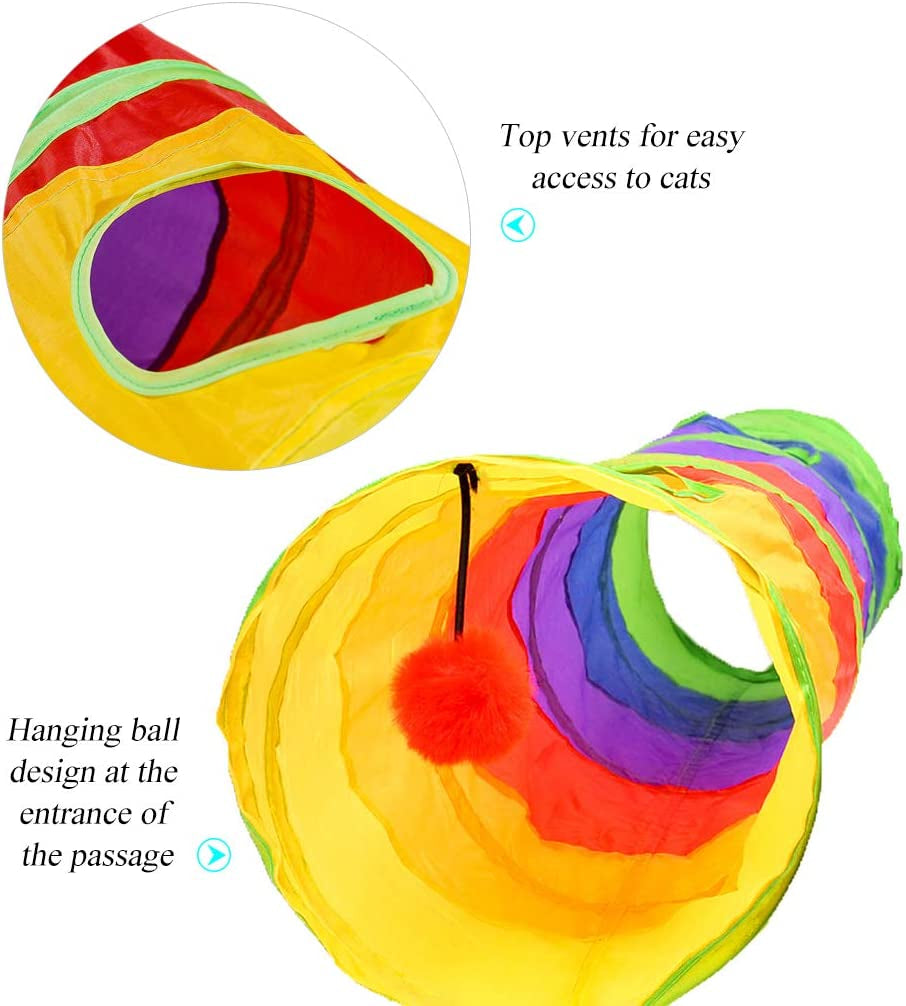 Colorful Cat Tunnel with Fun Ball – Foldable Indoor Tube Toy for Kittens | 2-Hole Play Tunnel for Hiding, Running & Exercise
