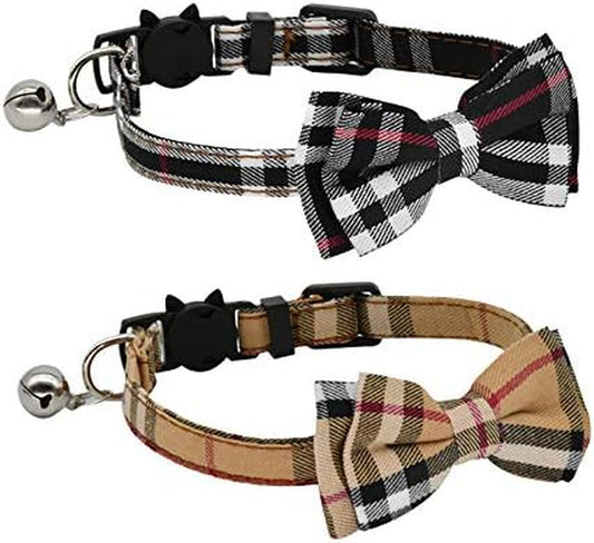 2-Pack Cat Collars with Bow Tie & Bell – Adjustable Breakaway Set for Kittens & Small Dogs (Black + Red