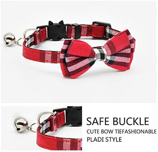 2-Pack Cat Collars with Bow Tie & Bell – Adjustable Breakaway Set for Kittens & Small Dogs (Black + Red