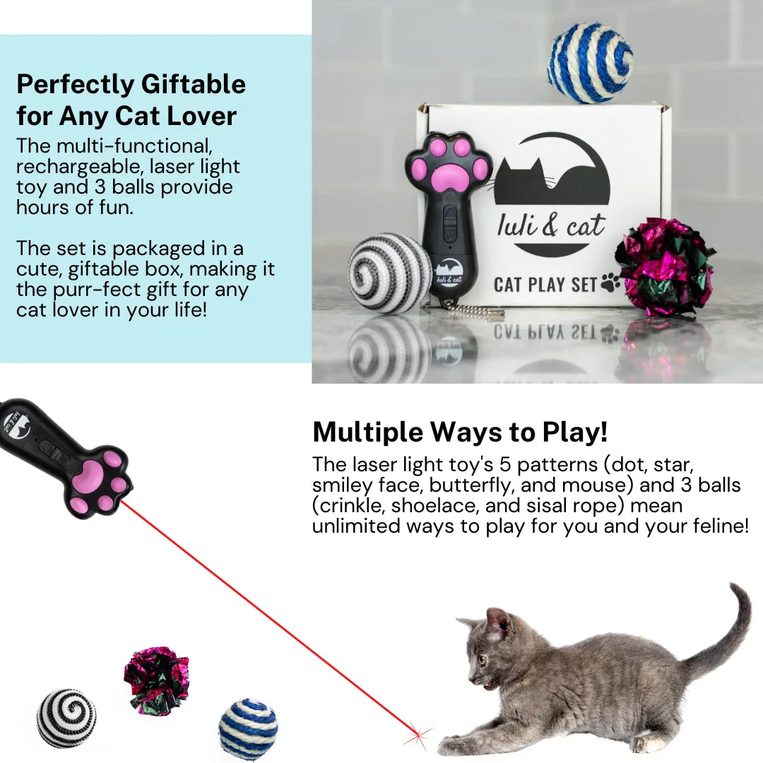 USB Rechargeable Cat Laser Toy + 3 Interactive Balls | Safe Indoor Fun & Exercise